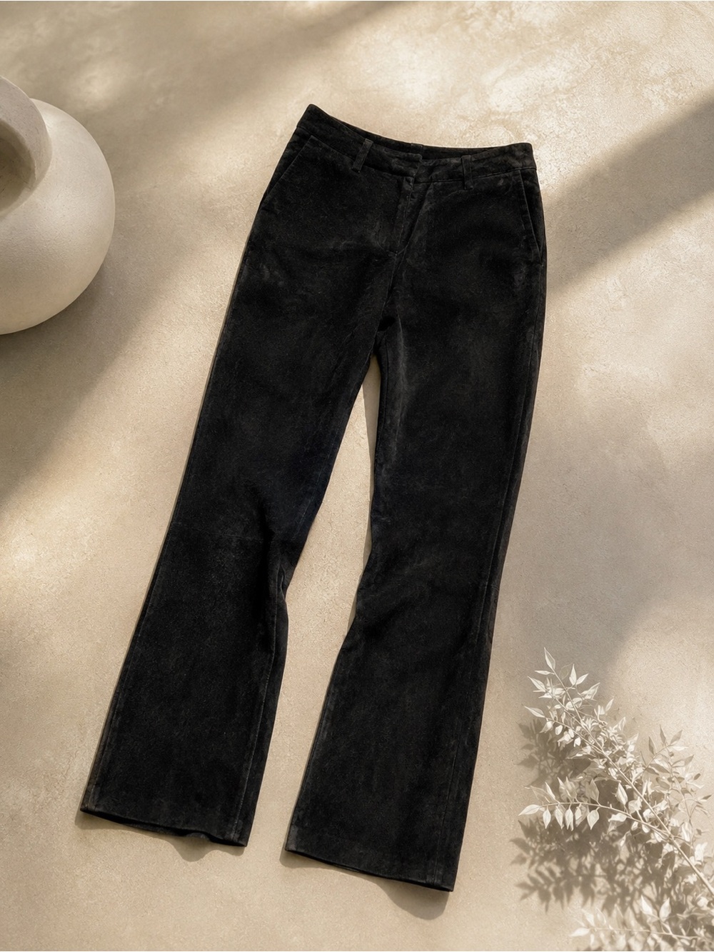 Neutral Zone Genuine Suede Leather Pants Black High Waist Bootcut Lined 11/12